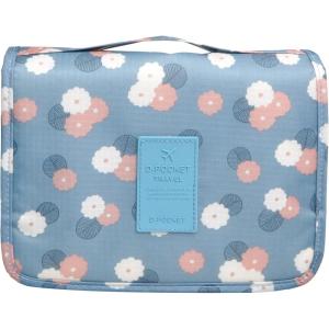 imageMultifunction Portable Waterproof Travel Kit Toiletry Travel Cosmetic Bag Hanging Hook for Men Women Blue FlowersBlue Flowers