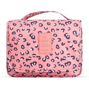 imageMultifunction Portable Waterproof Travel Kit Toiletry Travel Cosmetic Bag Hanging Hook for Men Women Blue FlowersPink Leopards