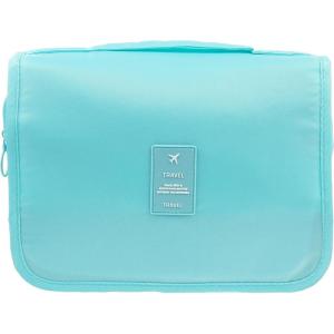 imageMultifunction Portable Waterproof Travel Kit Toiletry Travel Cosmetic Bag Hanging Hook for Men Women Blue FlowersSky Blue
