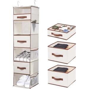 imageVercord 6 Shelf Hanging Closet Organization Foldable Hanging Shelves Clothes Storage with 2 Large Drawer 1 Sock Drawer 6 Mesh Pocket