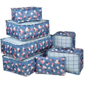 imageVercord 7 Set Travel Packing Organizers Cubes Luggage Suitcase Organizer Bags Clothes Underwear Cube Shoe Pouch Pack Pink LeopardBlue Flower