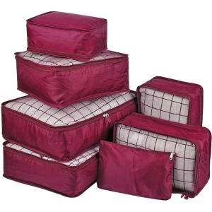 imageVercord 7 Set Travel Packing Organizers Cubes Luggage Suitcase Organizer Bags Clothes Underwear Cube Shoe Pouch Pack Pink LeopardBurgundy