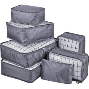 imageVercord 7 Set Travel Packing Organizers Cubes Luggage Suitcase Organizer Bags Clothes Underwear Cube Shoe Pouch Pack Pink LeopardGrey