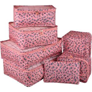 imageVercord 7 Set Travel Packing Organizers Cubes Luggage Suitcase Organizer Bags Clothes Underwear Cube Shoe Pouch Pack Pink LeopardPink Leopard