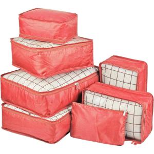 imageVercord 7 Set Travel Packing Organizers Cubes Luggage Suitcase Organizer Bags Clothes Underwear Cube Shoe Pouch Pack Pink LeopardWatermelon Red