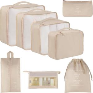 imageVercord 8 Set Travel Packing Pods Luggage Organizers Cubes with Laundry Bags AccessoriesBeige8set
