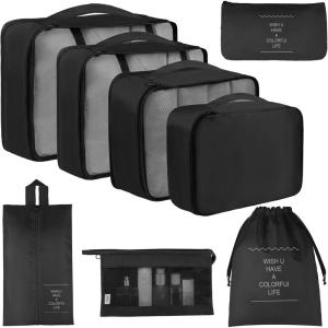 imageVercord 8 Set Travel Packing Pods Luggage Organizers Cubes with Laundry Bags AccessoriesBlack8set