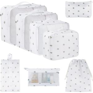 imageVercord 8 Set Travel Packing Pods Luggage Organizers Cubes with Laundry Bags AccessoriesCactus8set