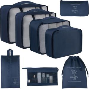 imageVercord 8 Set Travel Packing Pods Luggage Organizers Cubes with Laundry Bags AccessoriesNavyblue8set