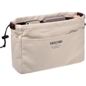imageVercord Canvas Handbag Organizers Sturdy Purse Insert Organizer Bag in Bag 10 Pockets Beige SmallBeige