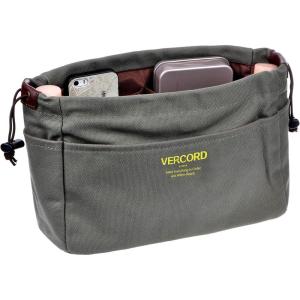 imageVercord Canvas Handbag Organizers Sturdy Purse Insert Organizer Bag in Bag 10 Pockets Beige SmallColor Army Green