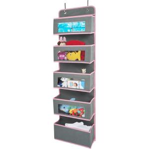 imageVercord Door Hanging Organizer Storage Wall Mount Organization Foldable Hanging Shelves Kids Toy 5 Pocket 4 Clear Window with Metal Hook GreyGrey