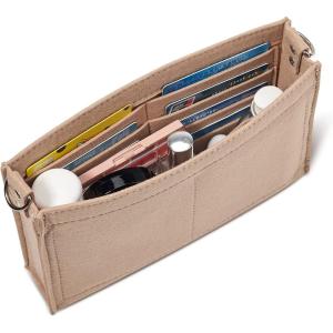 imageVercord Felt Purse Insert Organizer LV 26 19 Toiletry Pouch Insert with D Ring Attach Chain StrapBeige