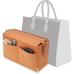 imageVercord Felt Purse Organizer Insert Onthego 35 Handbag Tote Bag Organizer Bag in Bag with Removable ZipperBrown