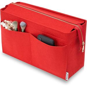 imageVercord Felt Purse Organizer Insert Onthego 35 Handbag Tote Bag Organizer Bag in Bag with Removable ZipperRed