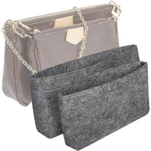imageVercord Felt Purse Organizer Insert Pochette Handbag Insert Bag in Bag for Multi Pochette Accessories Add Zipper Pocket BrownGrey