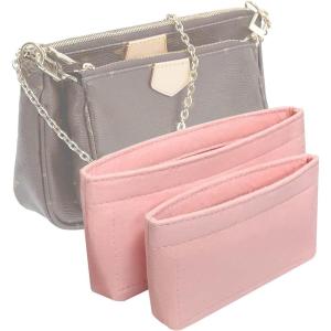 imageVercord Felt Purse Organizer Insert Pochette Handbag Insert Bag in Bag for Multi Pochette Accessories Add Zipper Pocket BrownPink