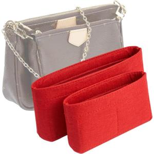 imageVercord Felt Purse Organizer Insert Pochette Handbag Insert Bag in Bag for Multi Pochette Accessories Add Zipper Pocket BrownRed