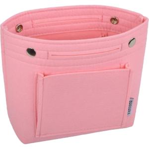 imageVercord Mini Slim Small Felt Purse Organizer Insert Inside Handbag Tote Pocketbook for Women BlackAMiniPink