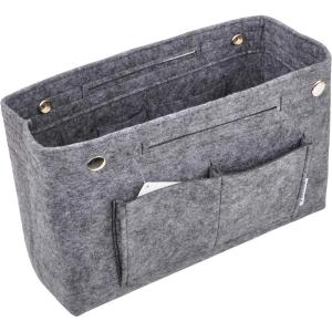 imageVercord Mini Slim Small Felt Purse Organizer Insert Inside Handbag Tote Pocketbook for Women BlackBMediumGrey