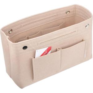 imageVercord Mini Slim Small Felt Purse Organizer Insert Inside Handbag Tote Pocketbook for Women BlackBmediumbeige