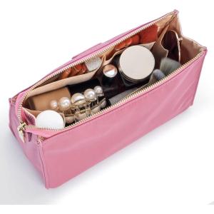 imageVercord Nylon Purse Organizer Insert for Hangbags Comestic Storage Toiletry Kit Bag in Bag with Zipper Pocket Black SPink