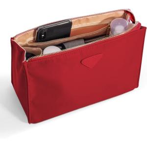 imageVercord Nylon Purse Organizer Insert for Hangbags Comestic Storage Toiletry Kit Bag in Bag with Zipper Pocket Black SRed