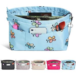 imageVercord Premium Nylon Purse Organizer Tote Handbag Insert Organizers Bag in Bag Zipper 13 Pockets 5 SizesBlue Butterfly