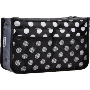 imageVercord Purse Organizer Insert for Handbags Bag Organizers Inside Tote Pocketbook Women Nurse Nylon 13 Pockets Black SmallBlack Dots