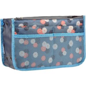 imageVercord Purse Organizer Insert for Handbags Bag Organizers Inside Tote Pocketbook Women Nurse Nylon 13 Pockets Black SmallBlue Flower