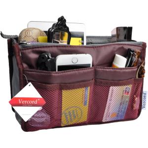 imageVercord Purse Organizer Insert for Handbags Bag Organizers Inside Tote Pocketbook Women Nurse Nylon 13 Pockets Black SmallBurgundy
