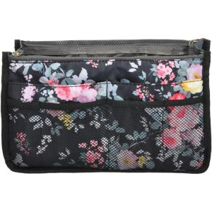 imageVercord Purse Organizer Insert for Handbags Bag Organizers Inside Tote Pocketbook Women Nurse Nylon 13 Pockets Black SmallPeony Flower