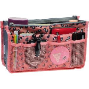 imageVercord Purse Organizer Insert for Handbags Bag Organizers Inside Tote Pocketbook Women Nurse Nylon 13 Pockets Black SmallPink Leopard