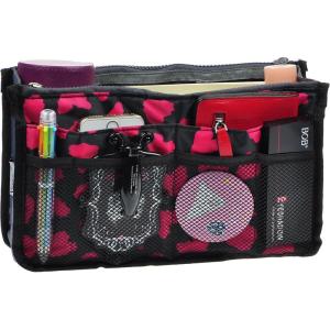 imageVercord Purse Organizer Insert for Handbags Bag Organizers Inside Tote Pocketbook Women Nurse Nylon 13 Pockets Black SmallRose Heart