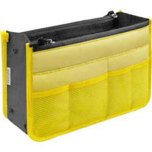 imageVercord Purse Organizer Insert for Handbags Bag Organizers Inside Tote Pocketbook Women Nurse Nylon 13 Pockets Black SmallYellow