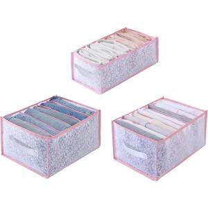 imageVercord Washable Pants Drawer Organizer Foldable Clothes Organizer Printing Wardrobe Storage Box 3 Pack for Underwear Socks Jeans Pink