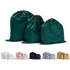 imageVercord Travel Shoe Bag Dust Handbag Storage Thick Emulation Silk Fabric Set of 3 with Drawstring Green