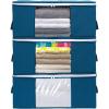 imageVercord Underbed Storage Bag Closet Organizers Bins Clothes Storage Baskets Foldable Containers Bedroom 3 Pack with Clear Window Handles Blue