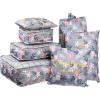 imageVercord 7 Pieces Travel Suitcase Luggage Organizer Packing Cubes with Waterproof Bags Light Grey Flower