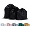 imageVercord Travel Shoe Bag Dust Handbag Storage Thick Emulation Silk Fabric Set of 3 with Drawstring Black