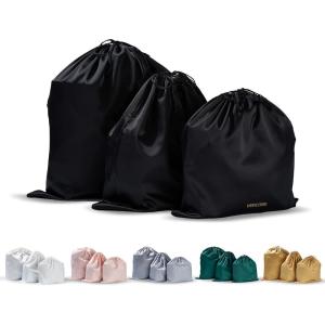 imageVercord Travel Shoe Bag Dust Handbag Storage Thick Emulation Silk Fabric Set of 3 with Drawstring Black
